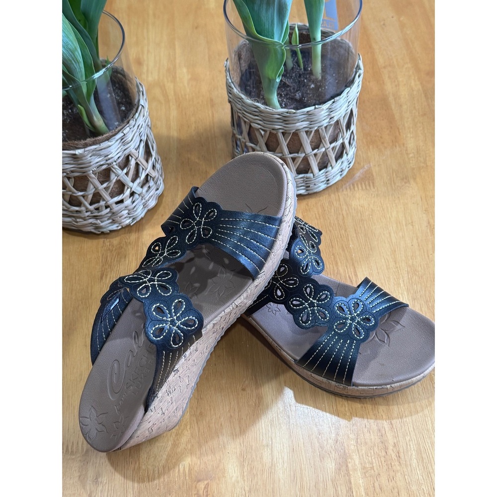 Skechers Cali Beverley Delighted Wedge Sandal Luxe Foam Black Womens Size 8.5